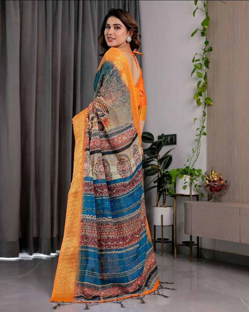 PR Fashion Mustard Pure Handloom Linen Saree | Grocsy