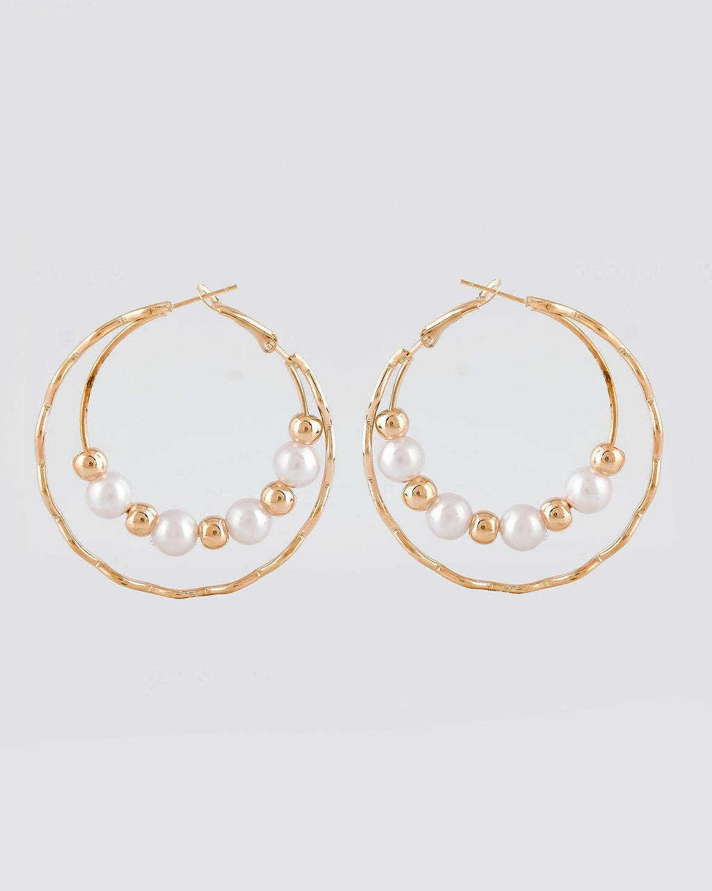 VOJ Women Gold-Polished Pearl Stainless Steel Hoop Earrings | Grocsy