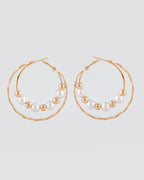 VOJ Women Gold-Polished Pearl Stainless Steel Hoop Earrings | Grocsy