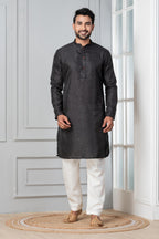 Zavaya Men Black Embroidery Silk Kurta | Grocsy