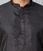 Zavaya Men Black Embroidery Silk Kurta | Grocsy