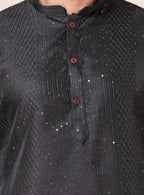 Zavaya Men Black Embroidery Silk Kurta Dhoti Set | Grocsy