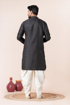 Zavaya Men Black Embroidery Silk Kurta Dhoti Set | Grocsy