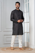 Zavaya Men Black Embroidery Silk Kurta Pyjama Set | Grocsy
