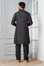 Zavaya Men Black Embroidery Silk Kurta Pyjama Set | Grocsy