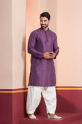 Zavaya Men Purple Embroidery Silk Kurta | Grocsy
