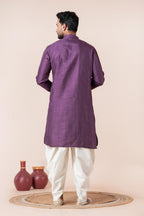 Zavaya Men Purple Embroidery Silk Kurta Dhoti Set | Grocsy