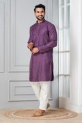 Zavaya Men Purple Embroidery Silk Kurta Pyjama Set | Grocsy
