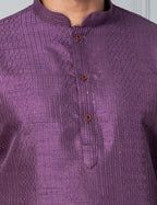 Zavaya Men Purple Embroidery Silk Kurta Pyjama Set | Grocsy
