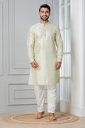 Zavaya Men Green Embroidery Silk Kurta | Grocsy