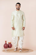 Zavaya Men Green Embroidery Silk Kurta Dhoti Set | Grocsy