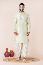Zavaya Men Green Embroidery Silk Kurta Dhoti Set | Grocsy