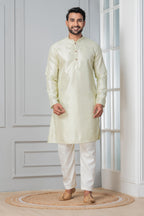 Zavaya Men Green Embroidery Silk Kurta Pyjama Set | Grocsy
