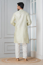 Zavaya Men Green Embroidery Silk Kurta Pyjama Set | Grocsy
