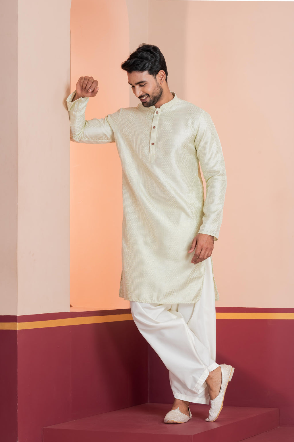 Zavaya Men Green Embroidery Silk Kurta Patiala Set | Grocsy