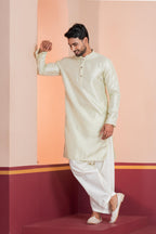 Zavaya Men Green Embroidery Silk Kurta Patiala Set | Grocsy