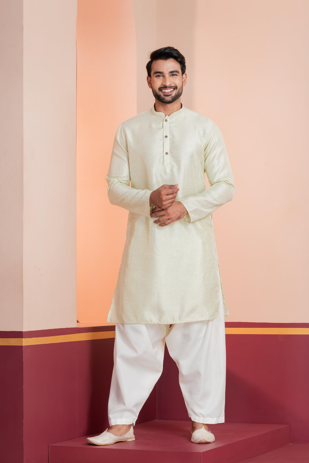 Zavaya Men Green Embroidery Silk Kurta Patiala Set | Grocsy