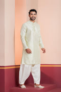 Zavaya Men Green Embroidery Silk Kurta Patiala Set | Grocsy