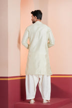 Zavaya Men Green Embroidery Silk Kurta Patiala Set | Grocsy