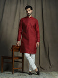 Zavaya Red Embroidery Silk Blend Kurta Pyjama Set for Men | Grocsy
