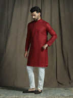 Zavaya Men Red Embroidery Silk Kurta for Men | Grocsy