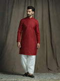 Zavaya Red Embroidery Silk Blend Kurta Patiala Set for Men | Grocsy