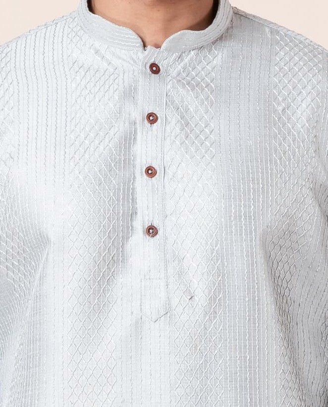 Zavaya Men Grey Embroidery Silk Kurta | Grocsy