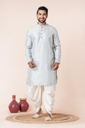 Zavaya Men Grey Embroidery Silk Kurta Dhoti Set | Grocsy