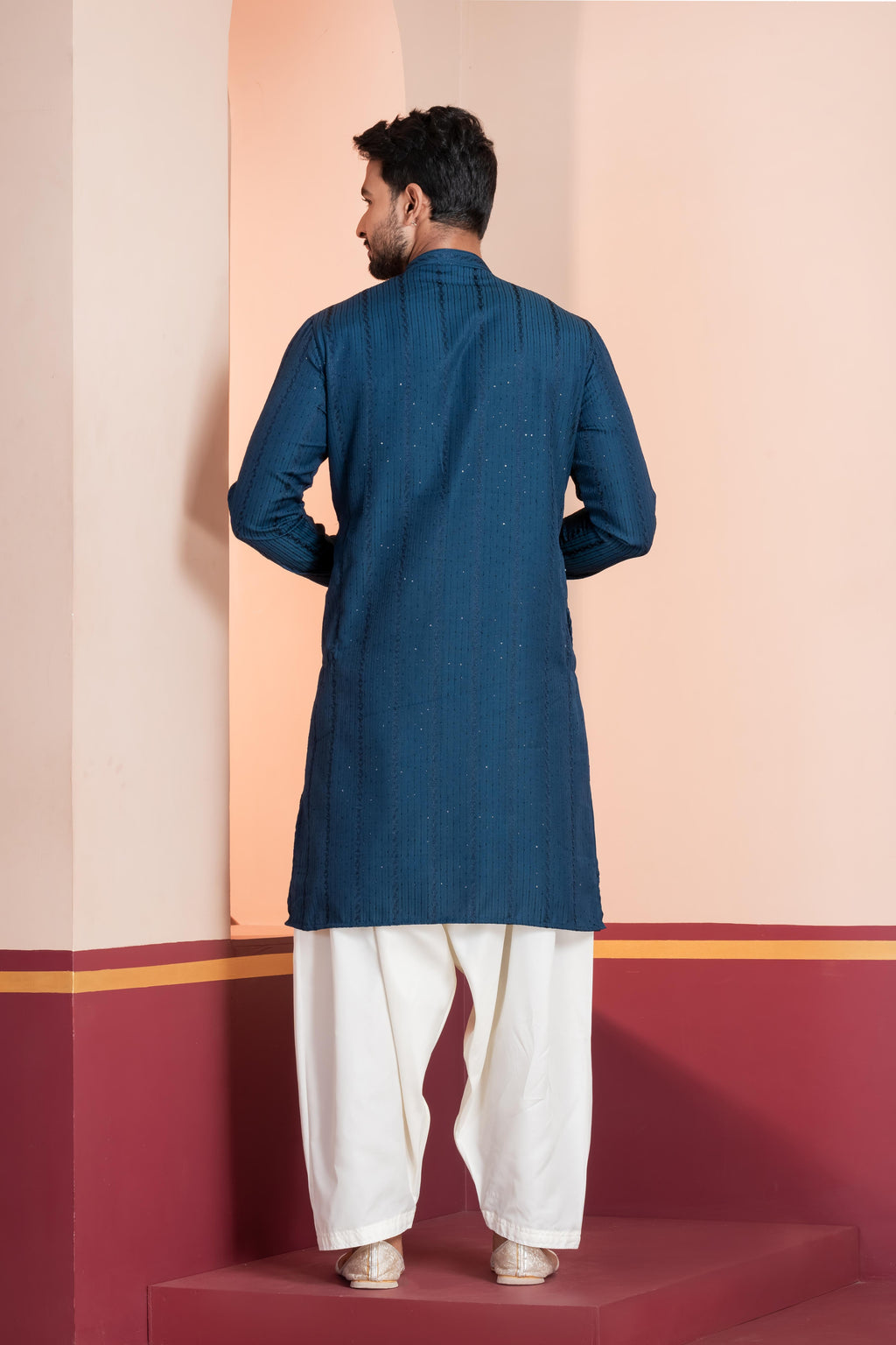 Zavaya Men Blue Embroidery Silk Kurta | Grocsy