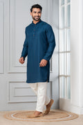 Zavaya Men Blue Embroidery Silk Kurta Pyjama Set | Grocsy