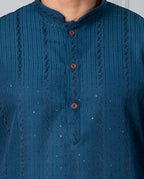 Zavaya Men Blue Embroidery Silk Kurta Pyjama Set | Grocsy