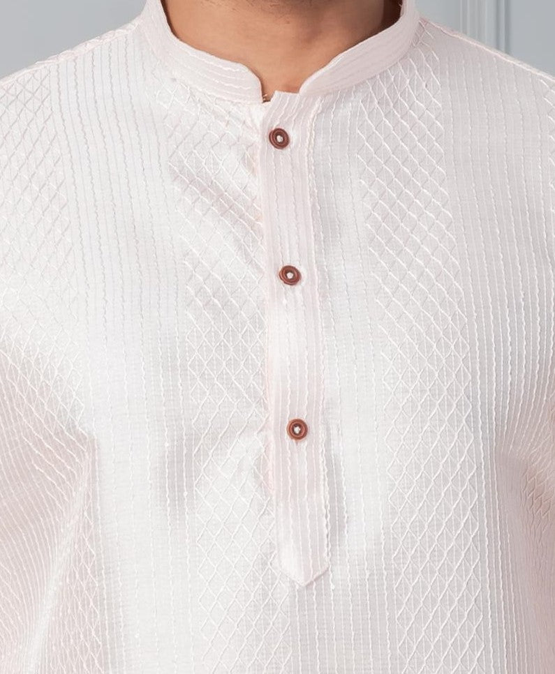 Zavaya Men Peach Embroidery Silk Kurta | Grocsy
