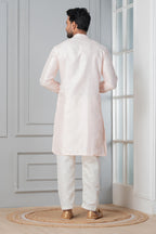 Zavaya Men Peach Embroidery Silk Kurta | Grocsy