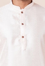 Zavaya Men Peach Embroidery Silk Kurta Dhoti Set | Grocsy