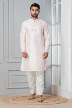 Zavaya Men Peach Embroidery Silk Kurta Pyjama Set | Grocsy