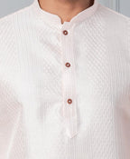 Zavaya Men Peach Embroidery Silk Kurta Pyjama Set | Grocsy