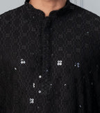 Zavaya Men Black Embroidery Cotton Blend Kurta Pyjama Set | Grocsy