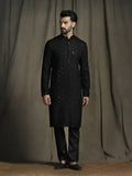Zavaya Men Black Embroidery Cotton Blend Kurta | Grocsy