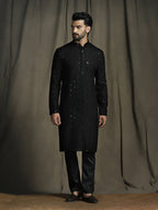 Zavaya Men Black Embroidery Cotton Blend Kurta | Grocsy