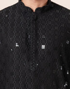 Zavaya Men Black Embroidery Cotton Blend Kurta Patiala Set | Grocsy