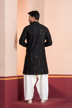 Zavaya Men Black Embroidery Cotton Blend Kurta Patiala Set | Grocsy