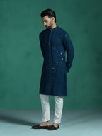 Zavaya Men Blue Embroidery Cotton Blend Kurta | Grocsy