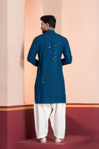 Zavaya Men Blue Embroidery Cotton Blend Kurta Patiala Set | Grocsy