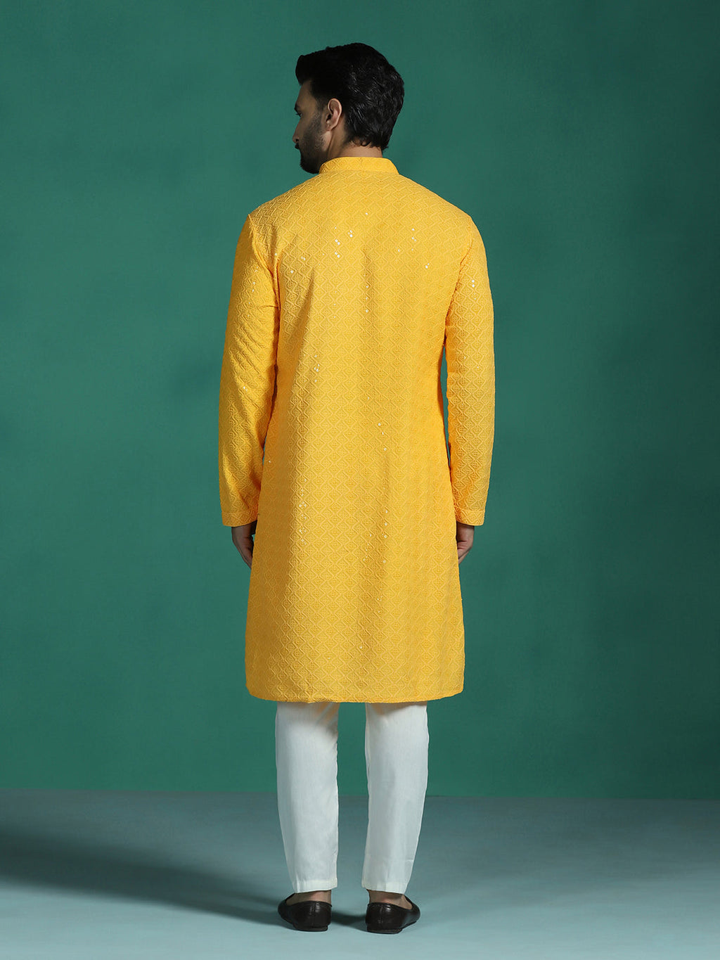 Zavaya Men Yellow Embroidery Cotton Blend Kurta | Grocsy