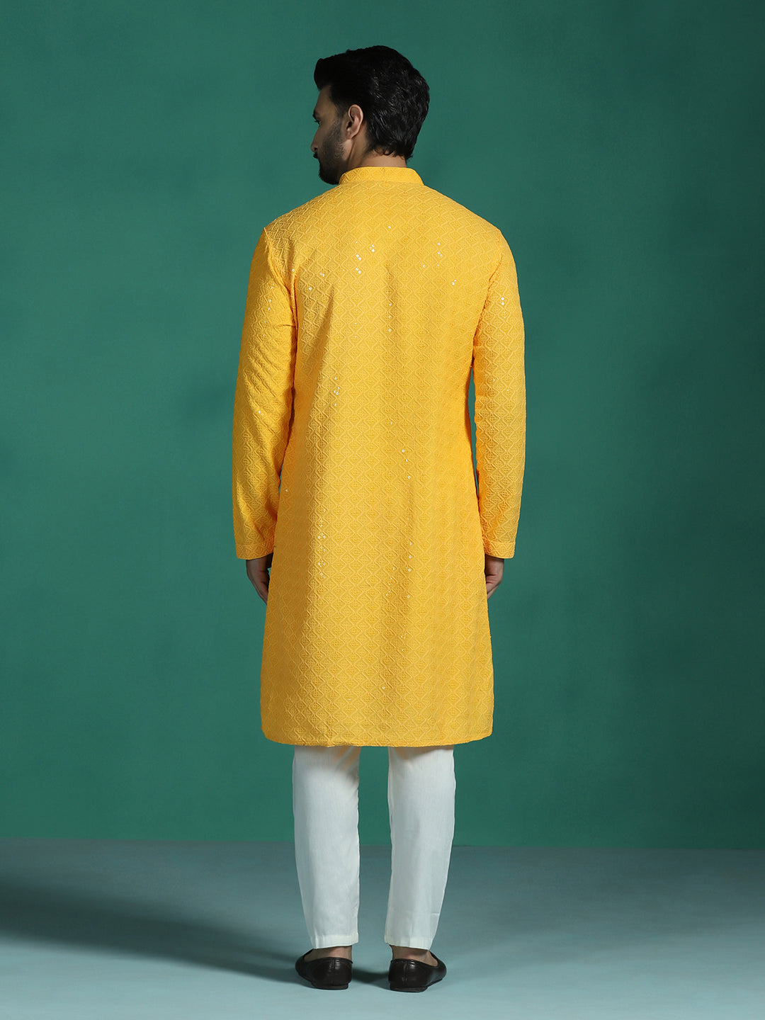 Zavaya Men Yellow Embroidery Cotton Blend Kurta | Grocsy