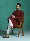 Zavaya Men Red Embroidery Cotton Blend Kurta Pyjama Set | Grocsy