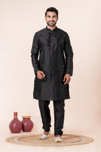 Zavaya Men Black Solid Banarasi Silk Kurta | Grocsy