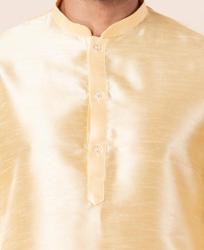 Zavaya Men Yellow Solid Banarasi Silk Kurta | Grocsy