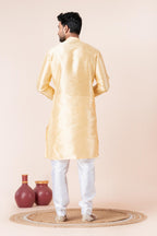 Zavaya Men Yellow Solid Banarasi Silk Kurta | Grocsy