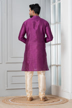 Zavaya Men Purple Solid Banarasi Silk Kurta | Grocsy